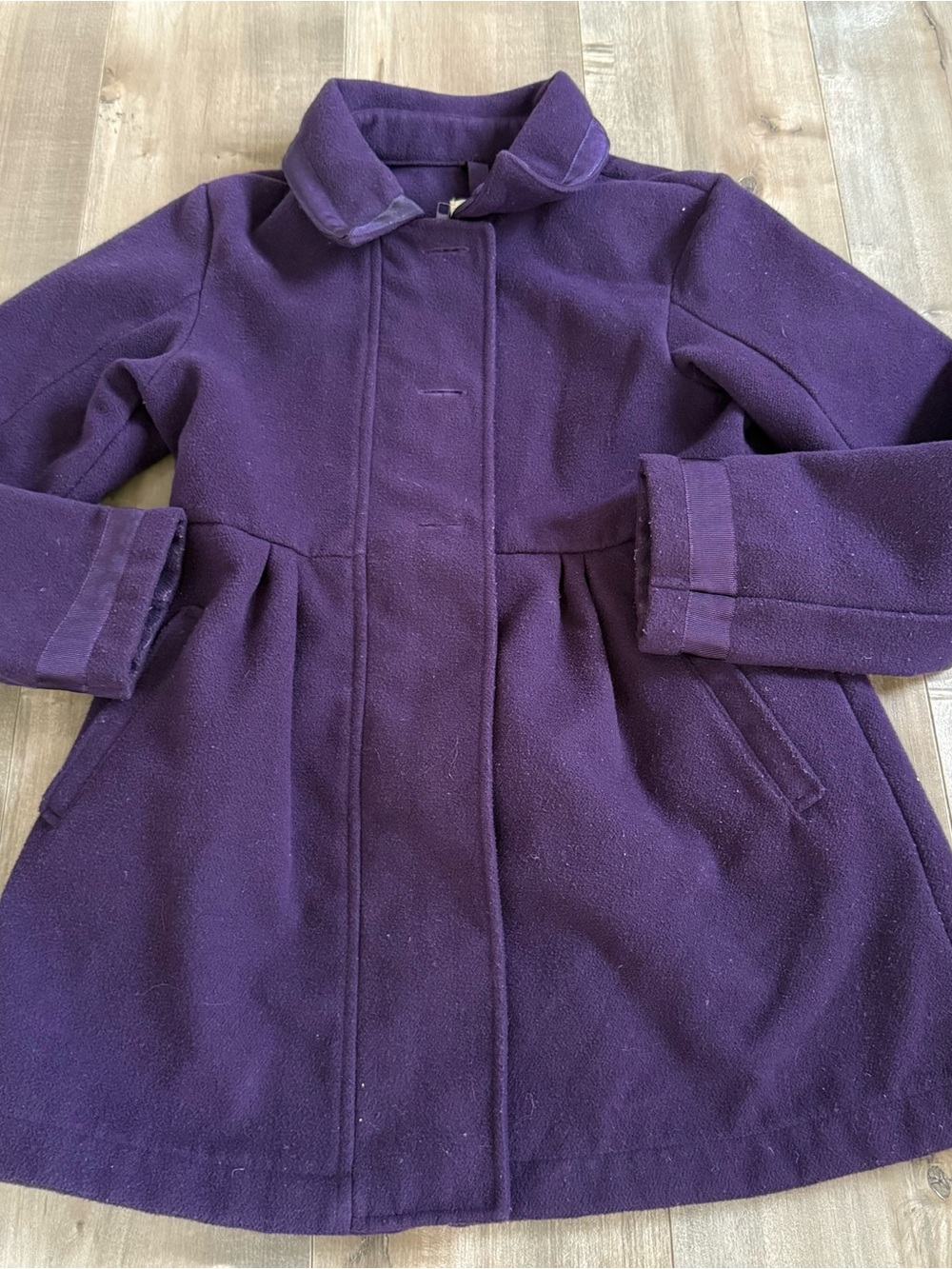 Lands End Kids Peacoat Girls Small 7-8 Purple Girly Babydoll Empire Waist Jacket